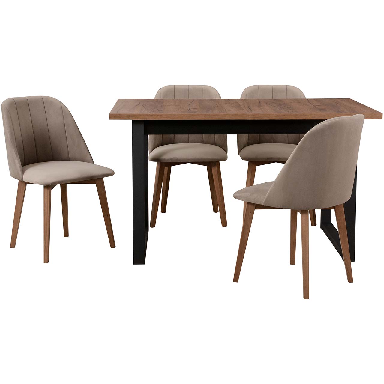 Stół DS52 orzech jasny laminat / czarny + krzesła DK29 (4 szt.) orzech jasny / 30A