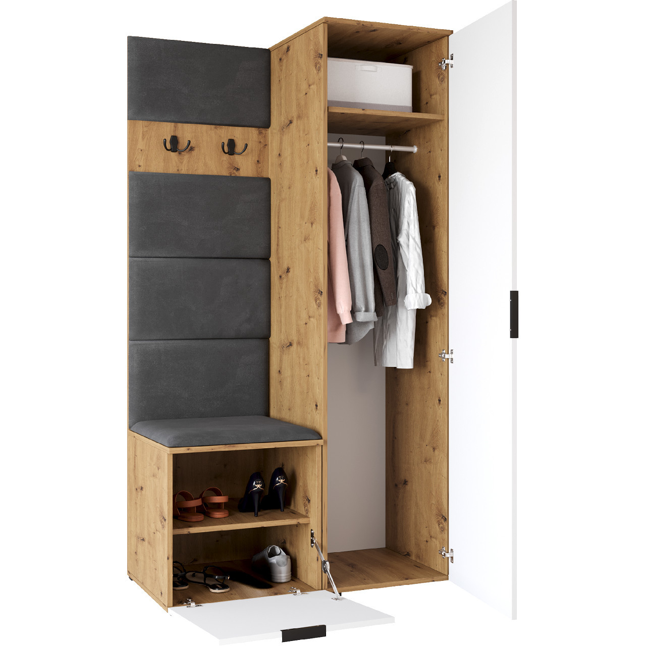 Garderoba NELLI 1 dąb artisan / biały lewa - obrazek 3