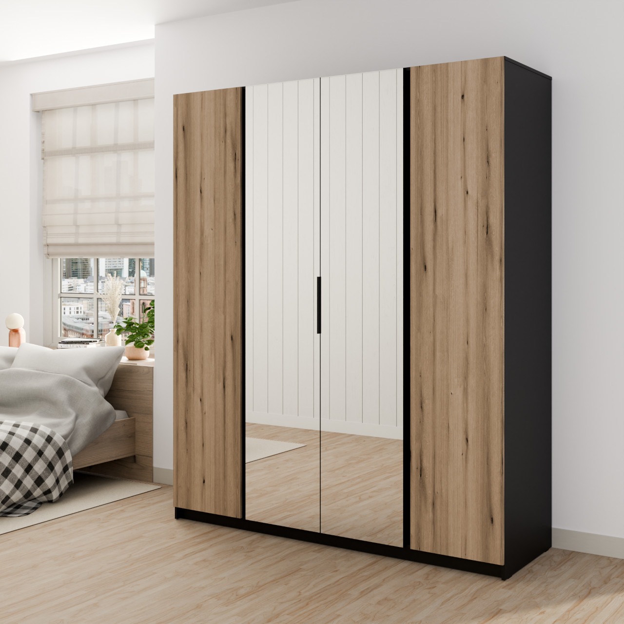 Szafa 200cm z lustrem KAYA 08 czarny / dąb evoke - obrazek 2