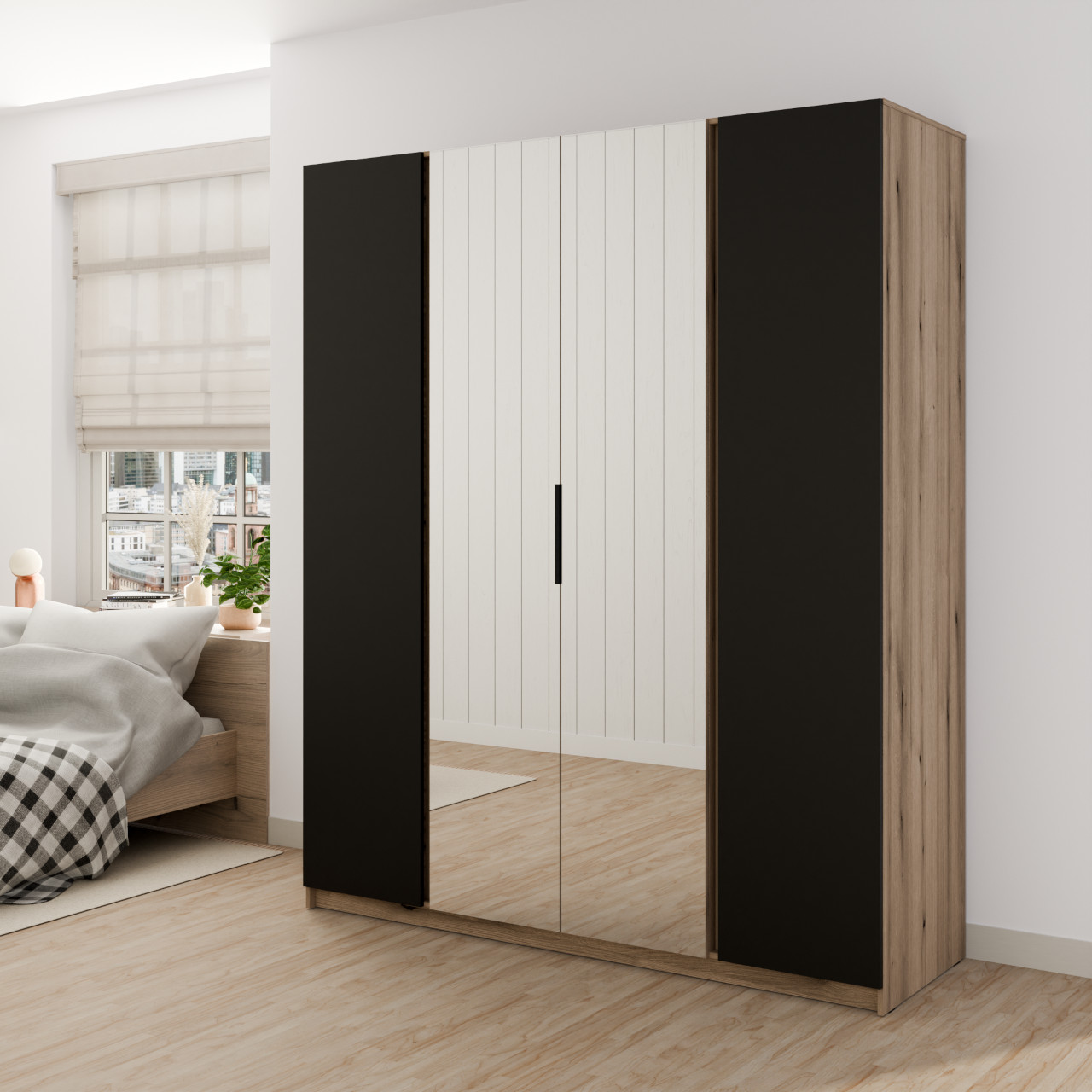 Szafa 200cm z lustrem KAYA 08 dąb evoke / czarny - obrazek 2