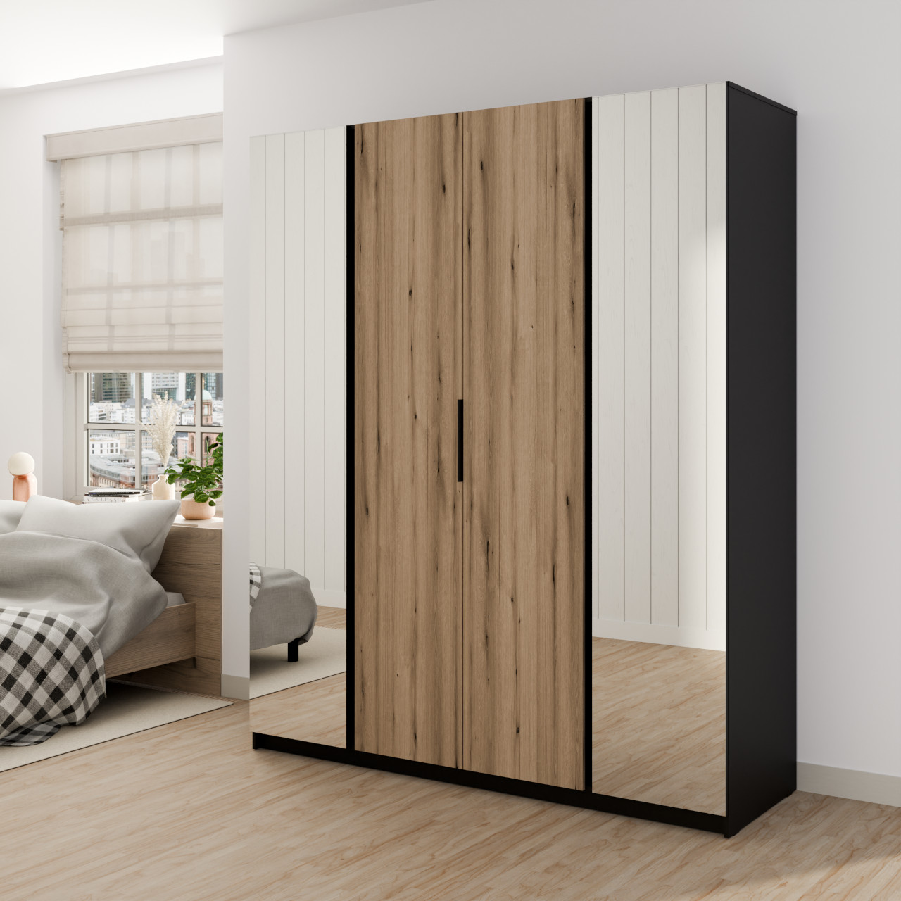 Szafa 200cm z lustrem KAYA 09 czarny / dąb evoke - obrazek 2