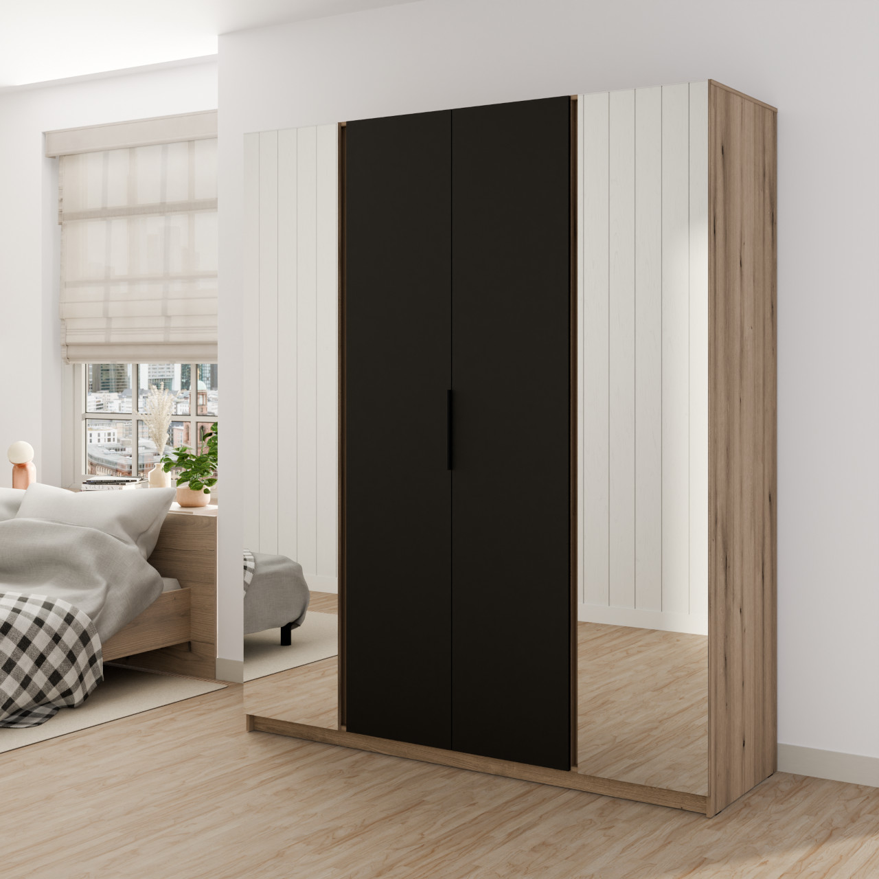 Szafa 200cm z lustrem KAYA 09 dąb evoke / czarny - obrazek 2