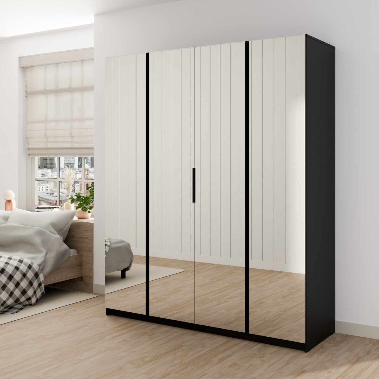 Szafa 200cm z lustrem KAYA 10 czarna - obrazek 2