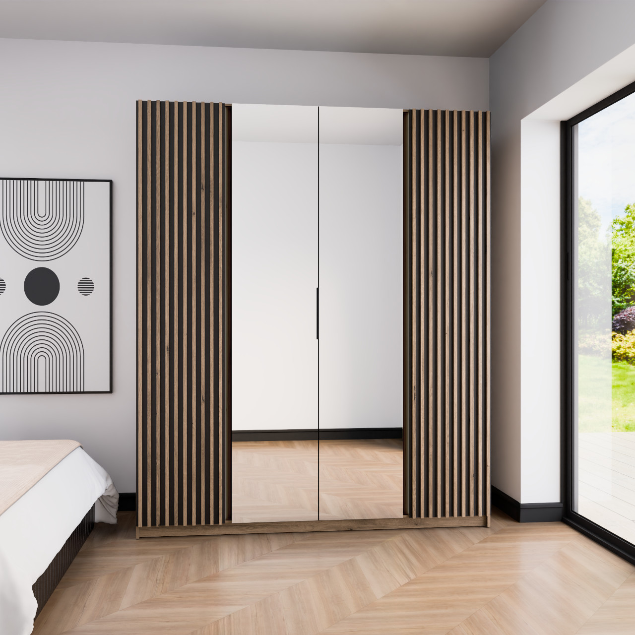 Szafa 200cm z lustrem KAYA 12 dąb evoke / czarny / dąb evoke - obrazek 2