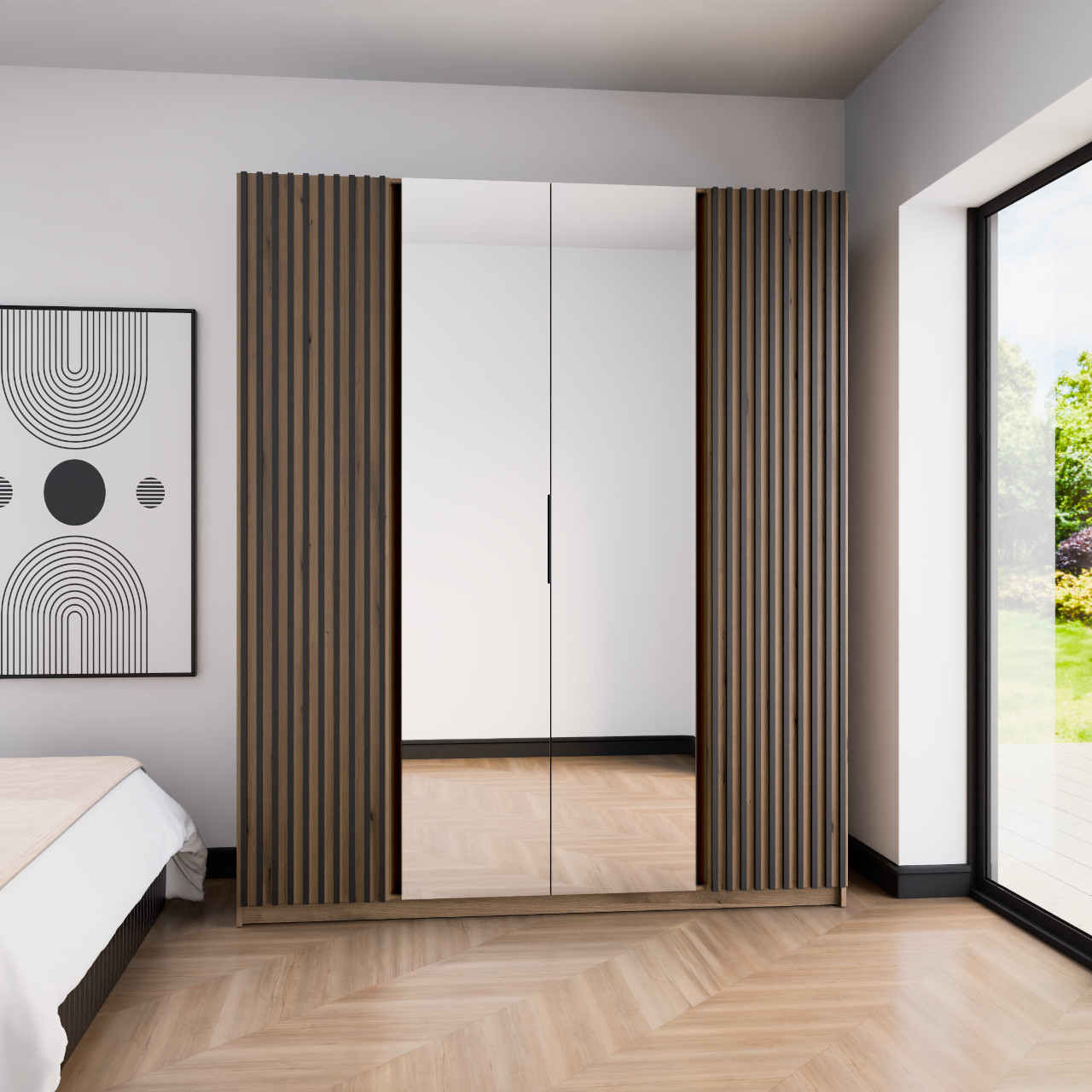 Szafa 200cm z lustrem KAYA 12 dąb evoke / dąb evoke / czarny - obrazek 2