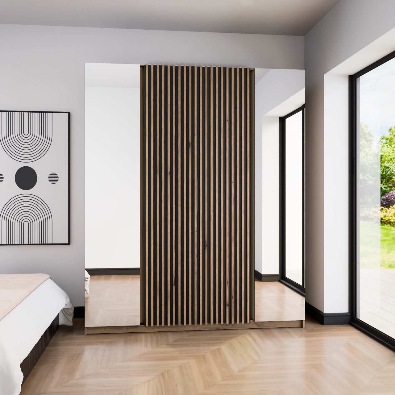 Szafa 200cm z lustrem KAYA 14 dąb evoke / czarny/ dąb evoke - obrazek 2