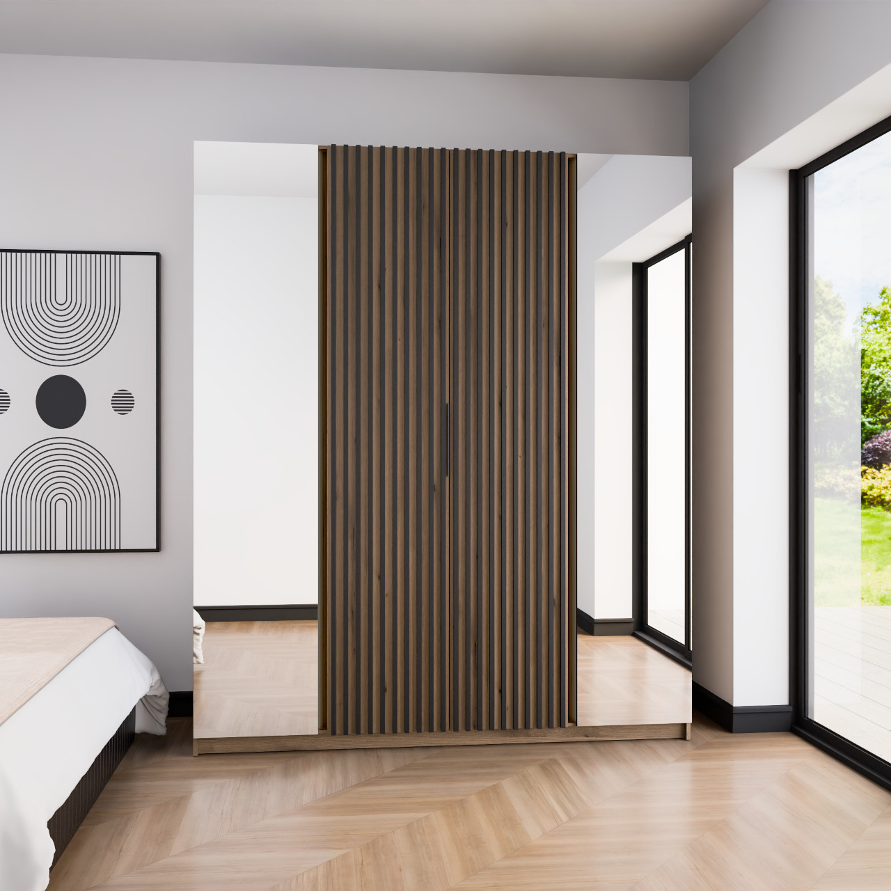 Szafa 200cm z lustrem KAYA 14 dąb evoke / dąb evoke / czarny - obrazek 2