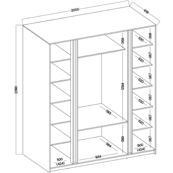 Szafa 200cm z lustrem i szufladami KAYA 05 czarny / czarny / dąb evoke - obrazek 3