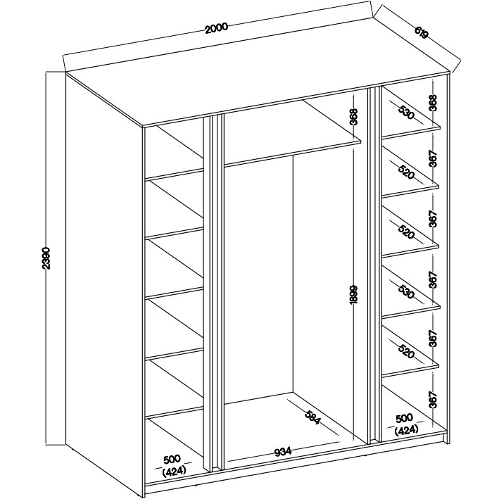 Szafa 200cm KAYA 15 czarny / czarny / dąb evoke - obrazek 3