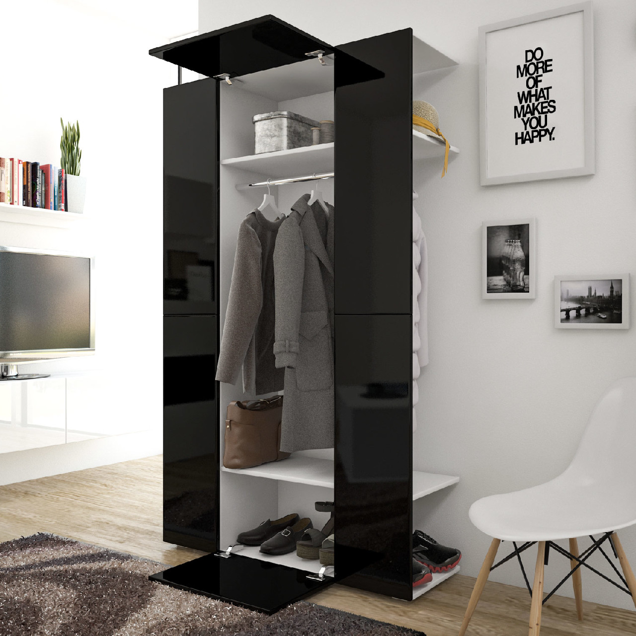 Garderoba CUBE biały / czarny połysk - obrazek 4