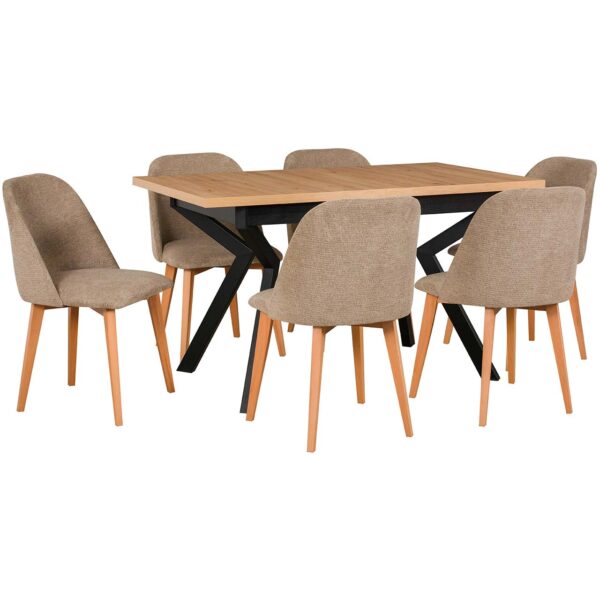 Stół DS56 artisan laminat / czarny + krzesła DK29 (6 szt.) buk / 35A