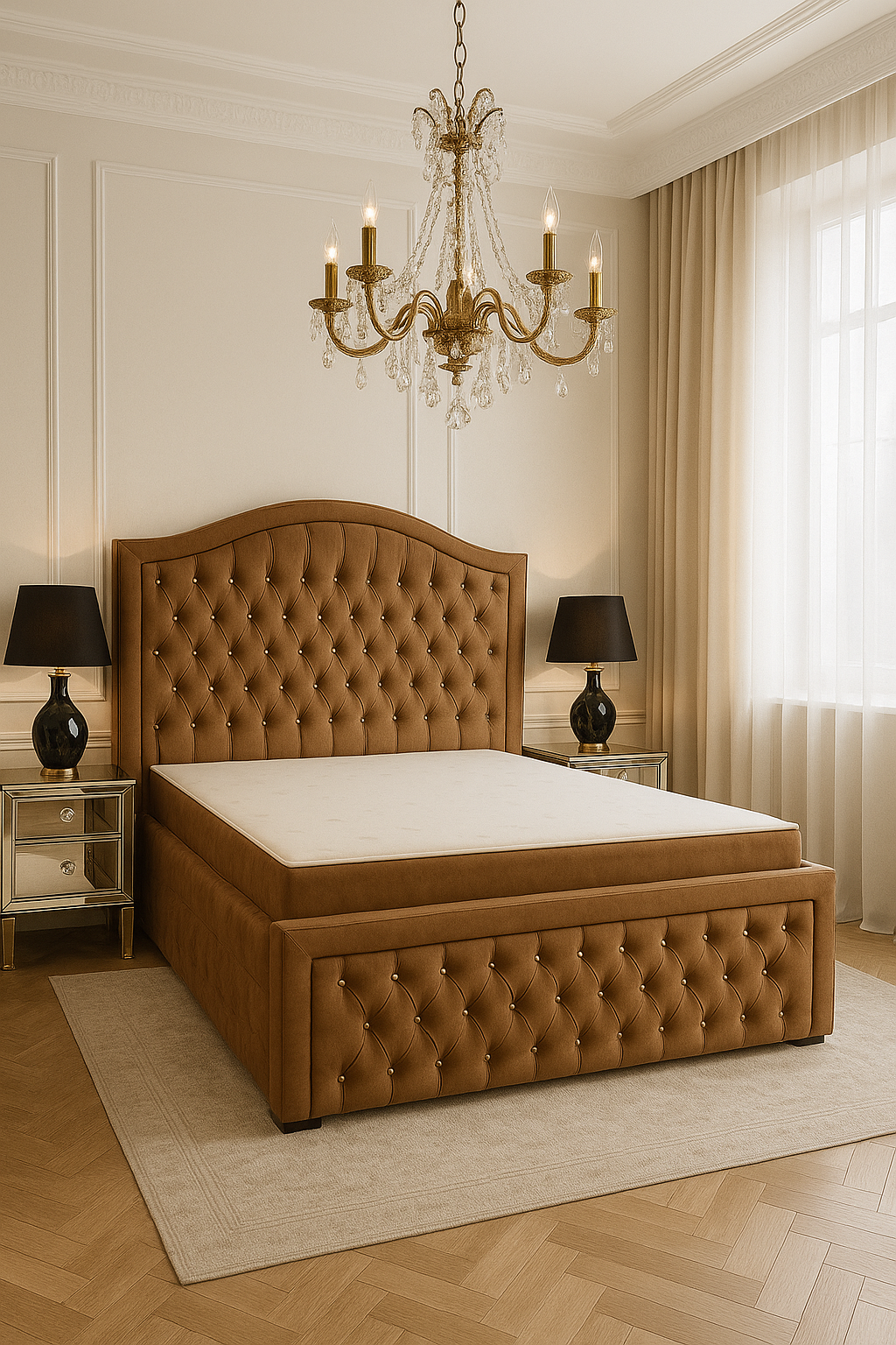 Łóżko kontynentalne 160x200 KING SIZE "Glamour" beżowy/karmel - obrazek 13