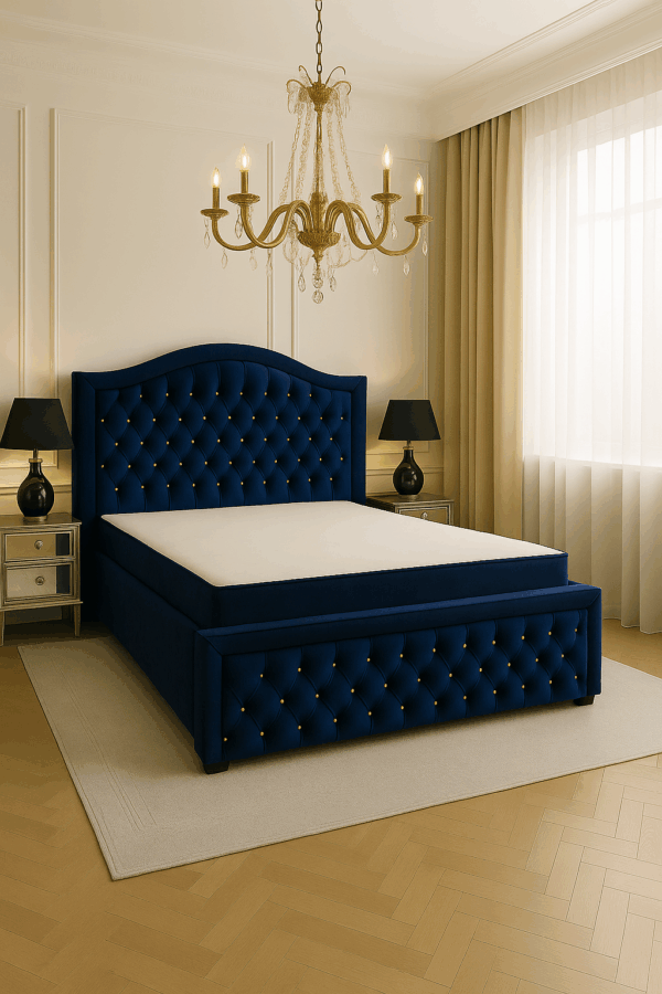 Łóżko kontynentalne 140x200 KING SIZE "Glamour" niebieski