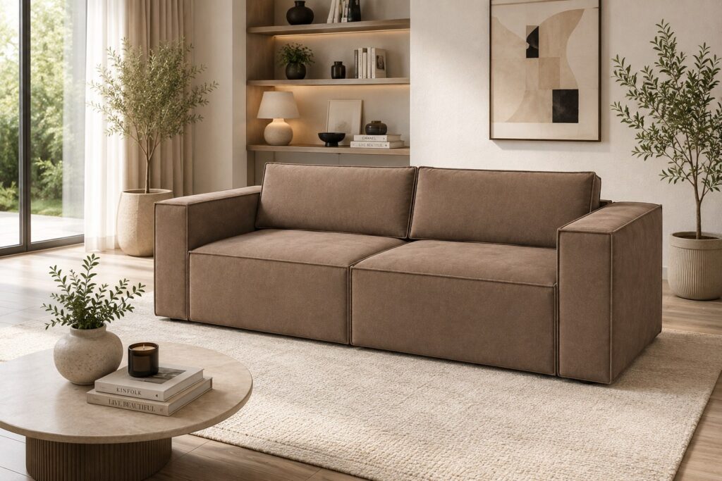 VELARO SOFA w jasnej aranżacji salonowej