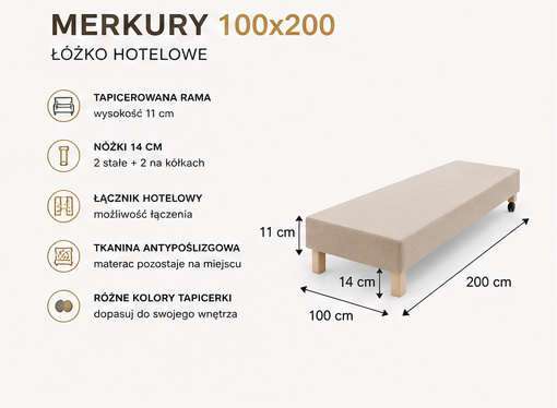 Łóżka hotelowe MERKURY 100x200 do pokoju dwuosobowego