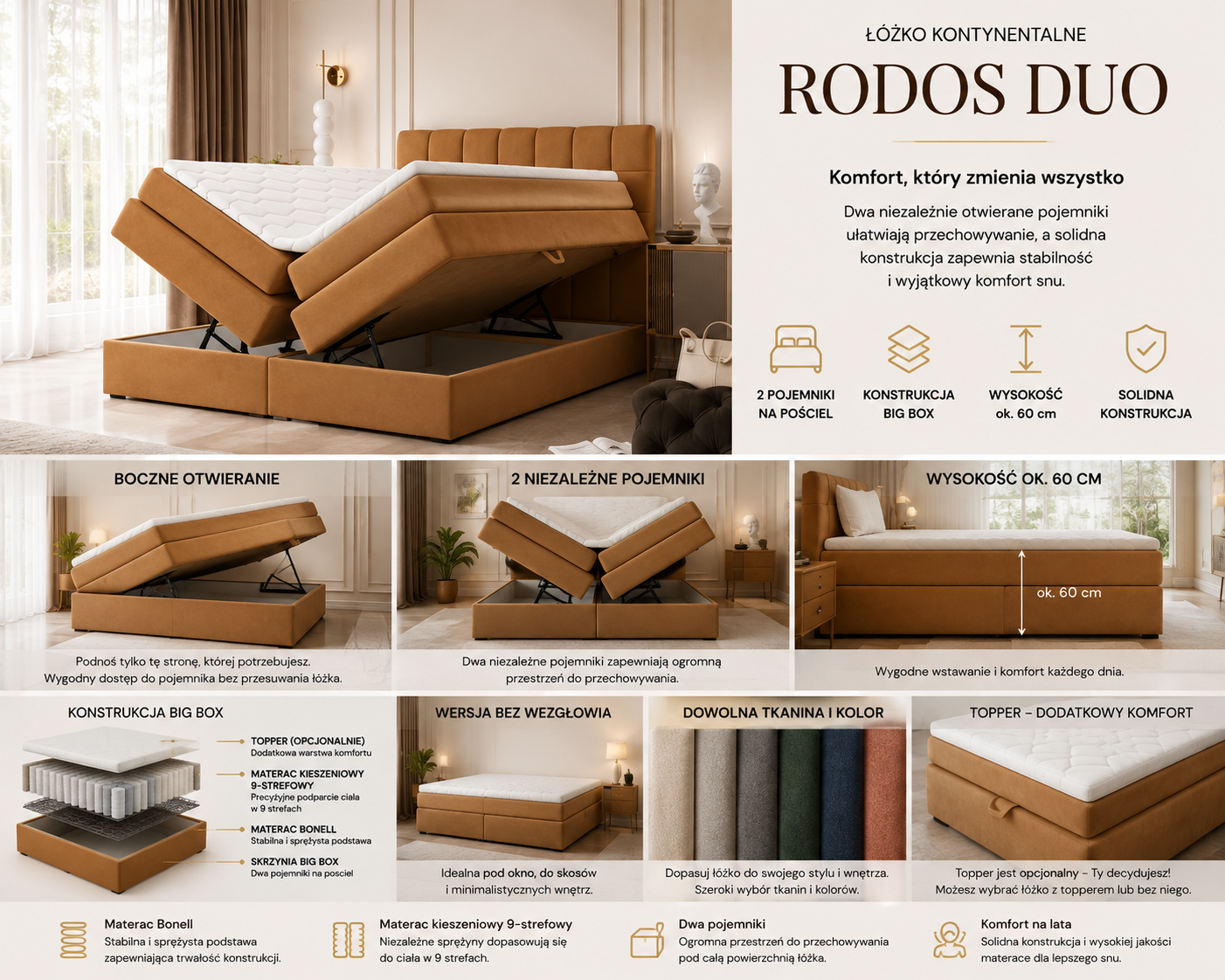 Łóżko RODOS DUO z otwartymi pojemnikami — crop prawdziwego materiału produktowego Stolarni Meblowej